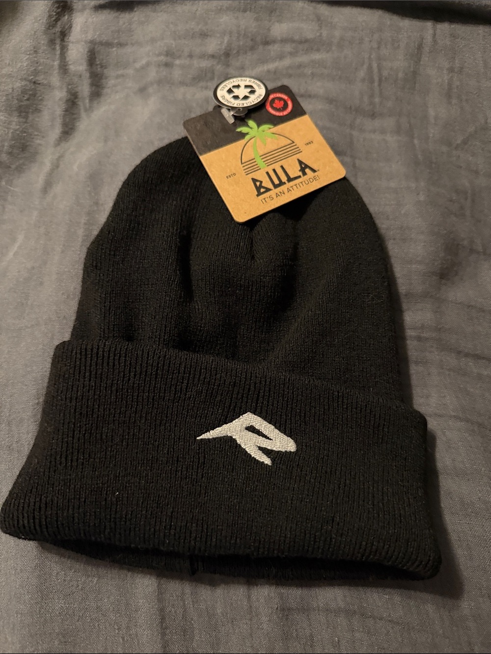 Bula black Knit Beanie with White Logo